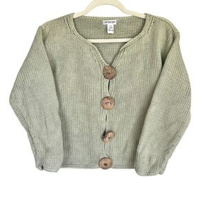 Caravan Sage Green 100% Cotton Chunky Knit Button Front Cardigan Sweater XS/S‎